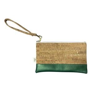 Five Stitches Cork Wristlet Metallic Green Trim